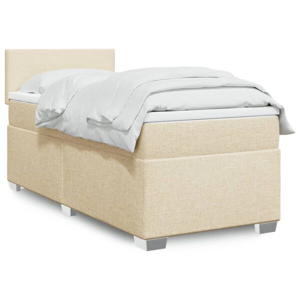 vidaXL Sommier &agrave; lattes de lit avec matelas Cr&egrave;me 100x200 cm Tissu