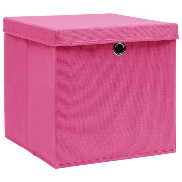 vidaXL Bo&icirc;tes de rangement avec couvercles 4 pcs Rose 32x32x32cm Tissu