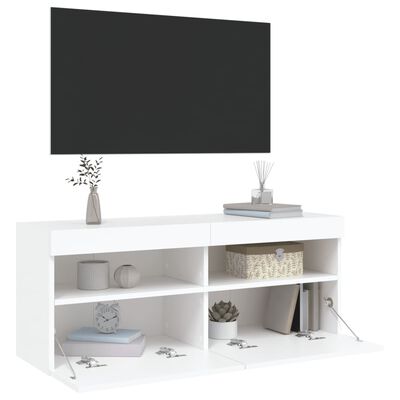 vidaXL Meuble TV mural avec lumières LED blanc 100x30x40 cm