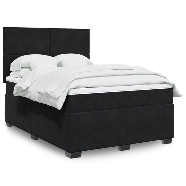 vidaXL Sommier &agrave; lattes de lit avec matelas Noir 140x190 cm Velours