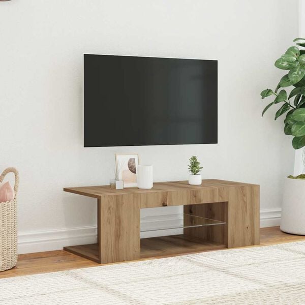 vidaXL Meuble TV avec lumi&egrave;res LED ch&ecirc;ne artisanal bois d'ing&eacute;nierie
