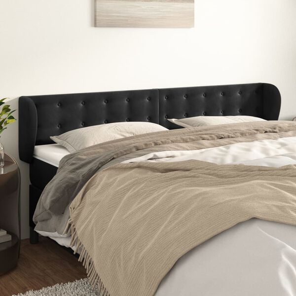 vidaXL T&ecirc;te de lit avec oreilles Noir 203x23x78/88 cm Velours