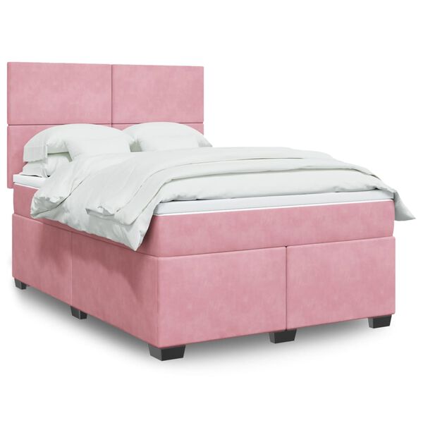 vidaXL Sommier &agrave; lattes de lit avec matelas Rose 160x200 cm Velours