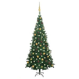 vidaXL Arbre de No&euml;l artificiel pr&eacute;-&eacute;clair&eacute; et boules L 240 cm vert