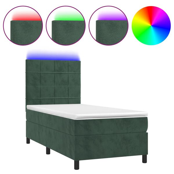 vidaXL Sommier &agrave; lattes de lit et matelas et LED Vert fonc&eacute; 90x190 cm