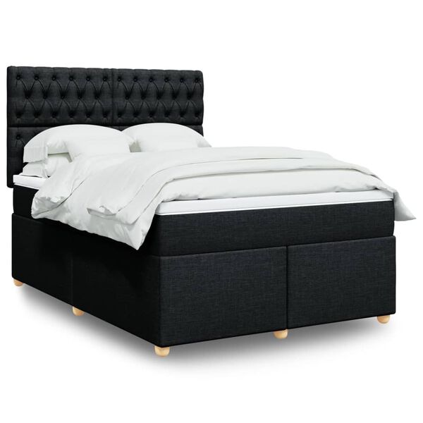 vidaXL Sommier &agrave; lattes de lit avec matelas Noir 140x190 cm Tissu