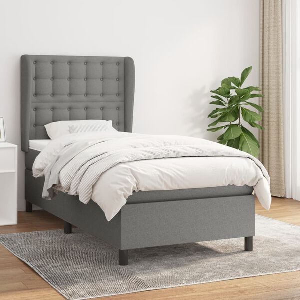 vidaXL Sommier &agrave; lattes de lit avec matelas Gris fonc&eacute; 80x200 cm Tissu