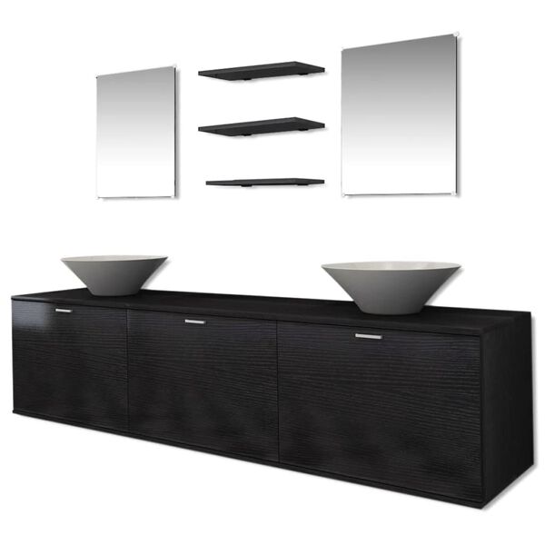 vidaXL 8 pi&egrave;ces de mobilier de salle de bain et lavabo Noir