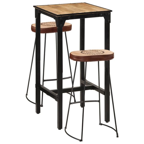 vidaXL Ensemble de bar 3 pcs bois de manguier brut massif et m&eacute;tal
