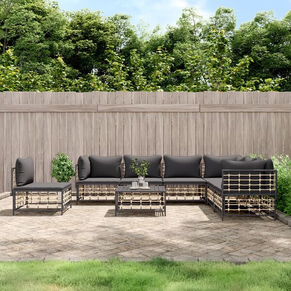 vidaXL Salon de jardin 8 pcs avec coussins anthracite r&eacute;sine tress&eacute;e
