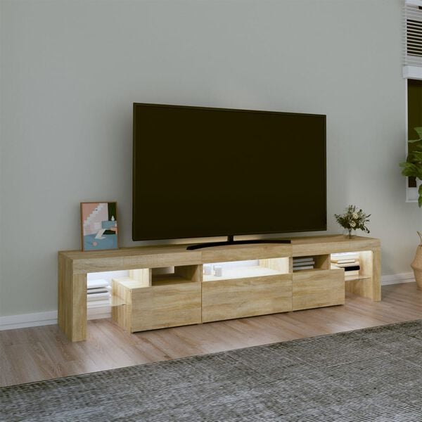 vidaXL Meuble TV avec lumi&egrave;res LED Ch&ecirc;ne sonoma 200x36,5x40 cm
