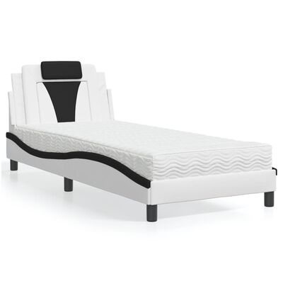 vidaXL Lit avec matelas blanc et noir 90x190 cm similicuir