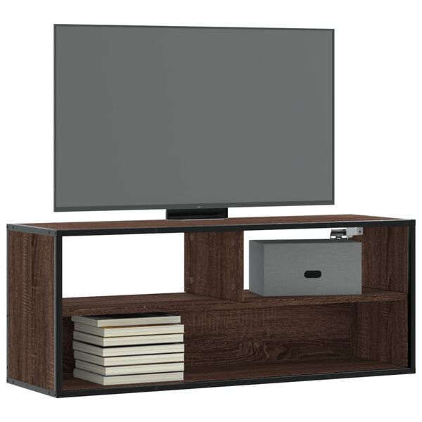 vidaXL Meuble TV ch&ecirc;ne marron 100x31x39,5cm bois d'ing&eacute;nierie et m&eacute;tal