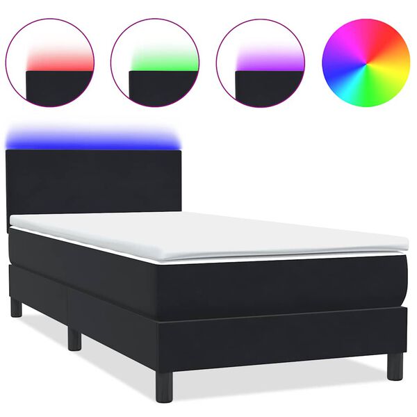 vidaXL Sommier &agrave; lattes de lit avec matelas et LED noir 80x220 cm velours