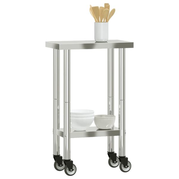 vidaXL Table de travail de cuisine avec roues 55x30x85 cm inox