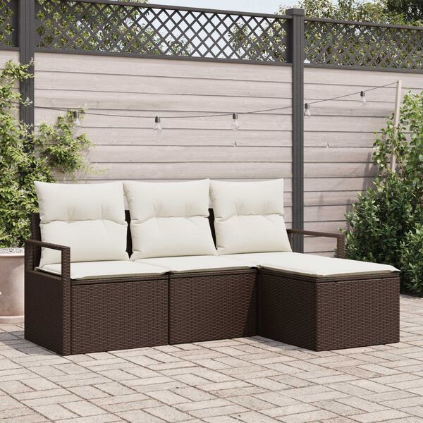 vidaXL Ensemble de canap&eacute; de jardin avec coussin 4 pcs Marron et Cr&egrave;me