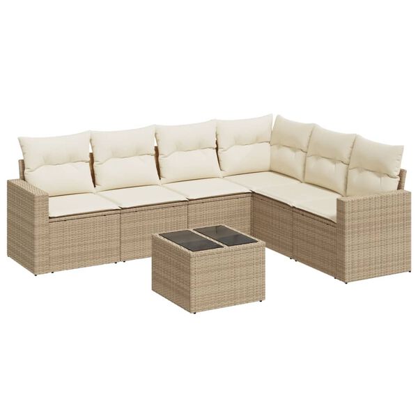 vidaXL Salon de jardin avec coussins 7 pcs beige r&eacute;sine tress&eacute;e