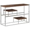 vidaXL Table console argent&eacute; inox et bois de m&eacute;l&egrave;ze massif
