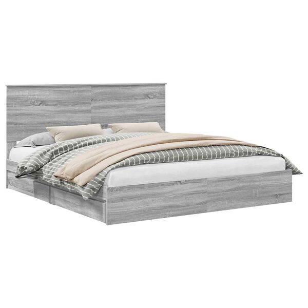 vidaXL Lit de Rangement Gris Sonoma 200 x 200 cm Bois d'ing&eacute;nierie