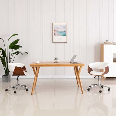 vidaXL Chaise pivotante de bureau Blanc Bois courbé et similicuir