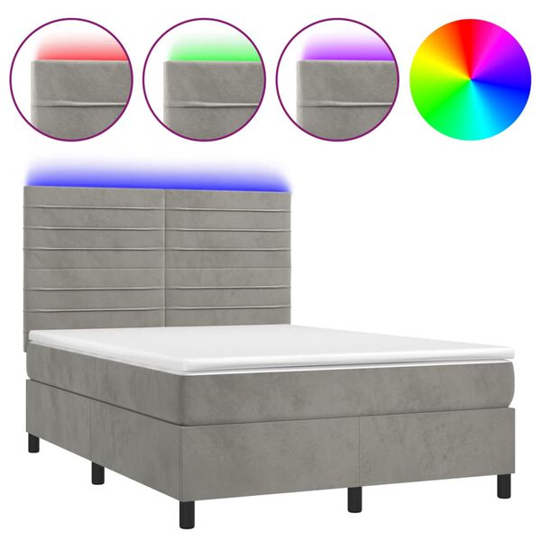 vidaXL Sommier &agrave; lattes de lit avec matelas LED Gris clair 140x190 cm