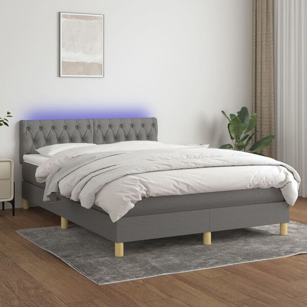 vidaXL Sommier &agrave; lattes de lit et matelas et LED Gris fonc&eacute; 140x200 cm