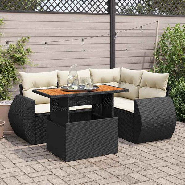 vidaXL Salon de jardin 5 pcs avec coussins noir r&eacute;sine tress&eacute;e