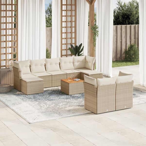 vidaXL Salon de jardin avec coussins 10 pcs beige r&eacute;sine tress&eacute;e