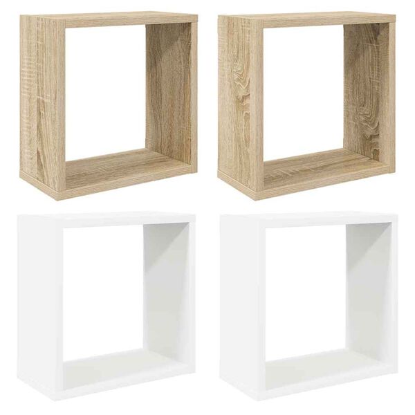 vidaXL &Eacute;tag&egrave;res cube murales 4 pcs Blanc et ch&ecirc;ne sonoma 30x15x30 cm
