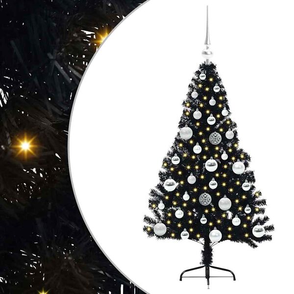 vidaXL Sapin de Noël artificiel pré-éclairé Noir 120 cm PVC