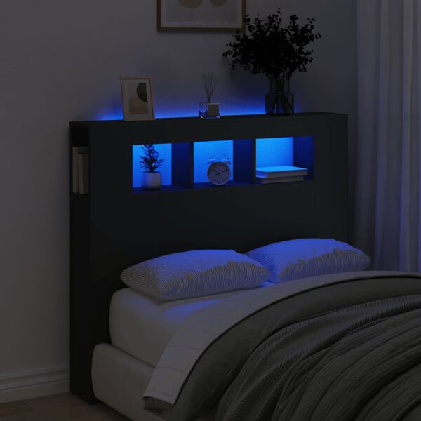 vidaXL T&ecirc;te de lit &agrave; LED noir 120x18,5x103,5 cm bois d'ing&eacute;nierie