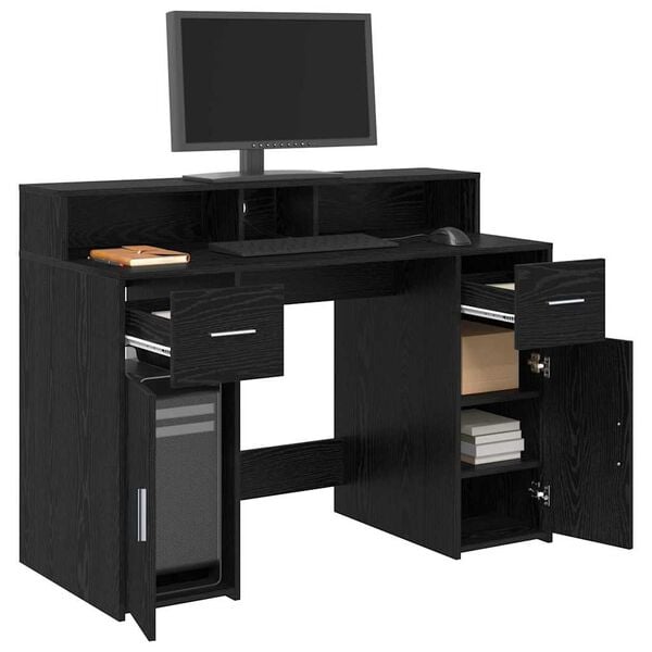 vidaXL Bureau avec porte Ch&ecirc;ne noir 120 x 55 x 91 cm Bois d'ing&eacute;nierie