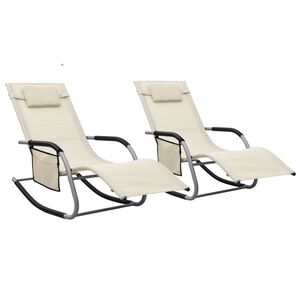 vidaXL Chaises longues lot de 2 Textil&egrave;ne Cr&egrave;me et gris