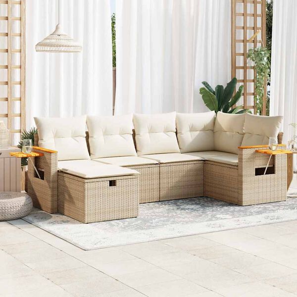vidaXL Salon de jardin avec coussins 6 pcs beige r&eacute;sine tress&eacute;e