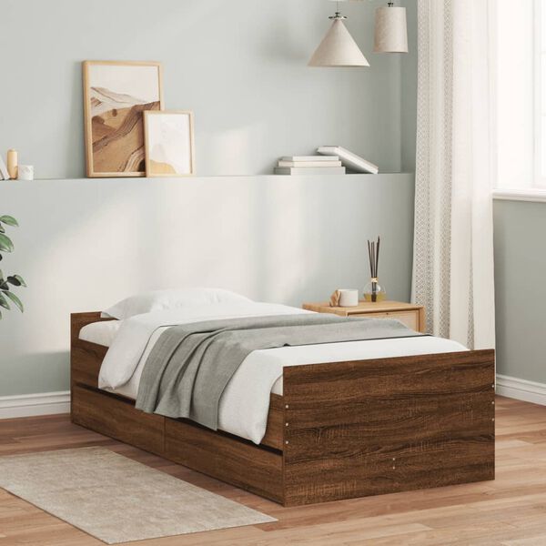 vidaXL Cadre de lit avec tiroirs sans matelas ch&ecirc;ne marron 90x190 cm