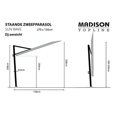 Madison Parasol de balcon Sun Wave 270x150 cm Gris clair