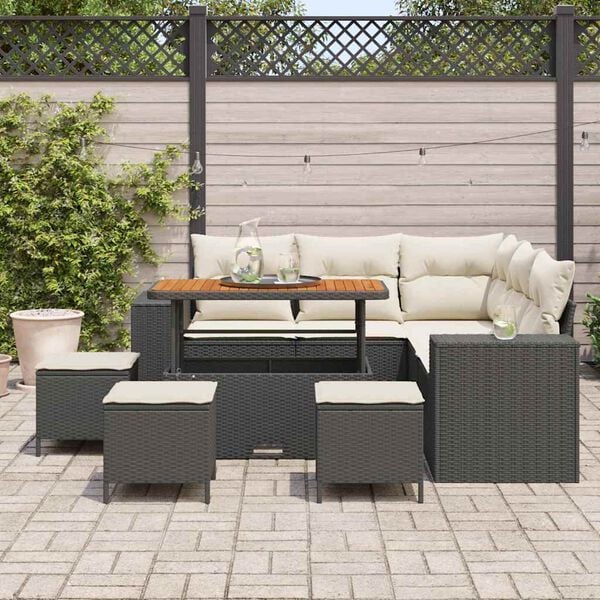 vidaXL Ensemble de canap&eacute; de jardin avec coussin 9 pcs Noir polyrotin
