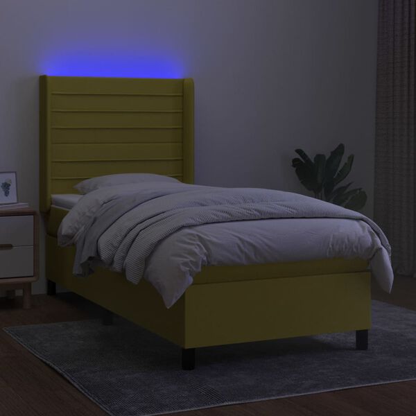 vidaXL Sommier &agrave; lattes de lit matelas et LED Vert 100x200 cm Tissu