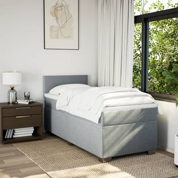 vidaXL Sommier &agrave; lattes de lit et matelas Gris clair 90x190 cm Tissu