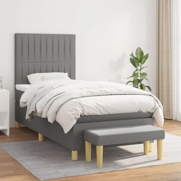 vidaXL Sommier &agrave; lattes de lit et matelas Gris fonc&eacute; 90x190 cm Tissu