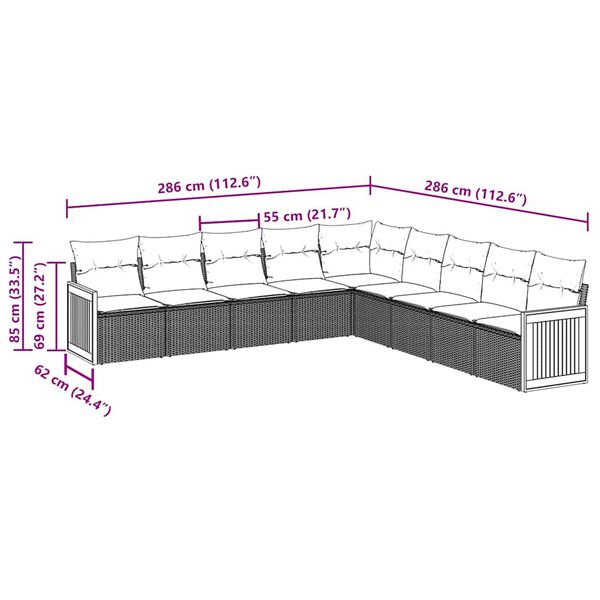vidaXL Salon de jardin 9 pcs avec coussins noir r&eacute;sine tress&eacute;e