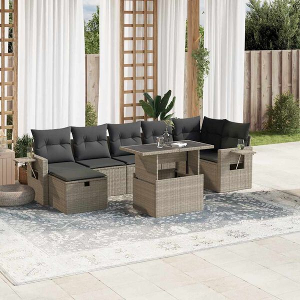 vidaXL Salon de jardin 8 pcs avec coussins gris clair r&eacute;sine tress&eacute;e