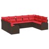 vidaXL Ensemble de canap&eacute; de jardin 9 pcs Marron et rouge polyrotin