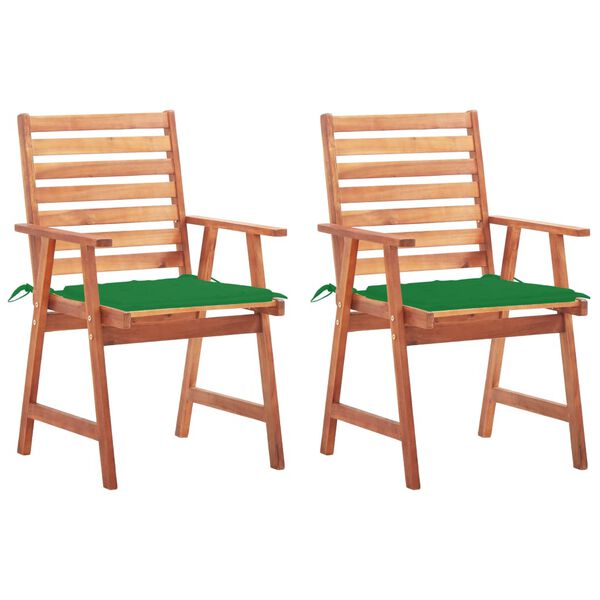 vidaXL Chaises &agrave; manger d'ext&eacute;rieur lot de 2 et coussins Acacia massif