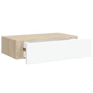 vidaXL &Eacute;tag&egrave;re murale &agrave; tiroirs en ch&ecirc;ne et blanc 40 x 23,5 x 10 cm MDF