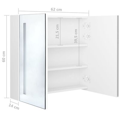 vidaXL Armoire de salle de bain à miroir LED Blanc brillant 62x14x60cm