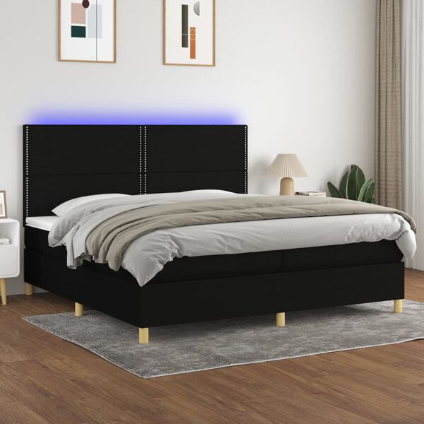 vidaXL Sommier &agrave; lattes de lit et matelas et LED Noir 200x200 cm Tissu