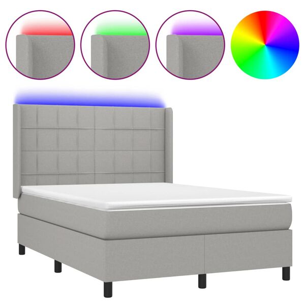 vidaXL Sommier &agrave; lattes de lit matelas LED Gris clair 140x200 cm Tissu
