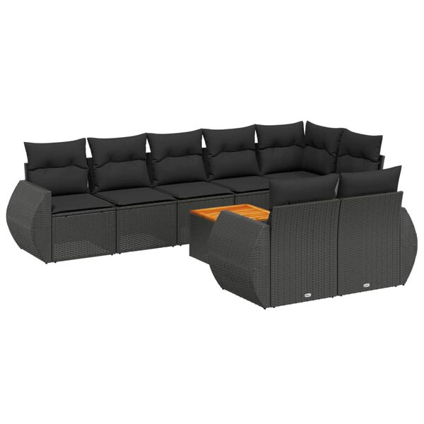 vidaXL Salon de jardin 9 pcs avec coussins noir r&eacute;sine tress&eacute;e