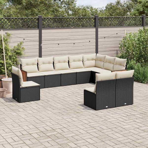 vidaXL Salon de jardin 10 pcs avec coussins noir r&eacute;sine tress&eacute;e